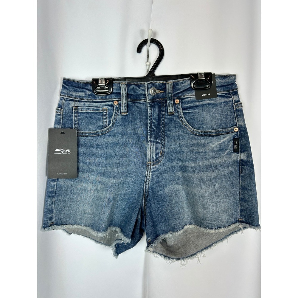 Silver Jeans Co Beau Short High Rise Boyfriend Raw Hem Denim Shorts W26
